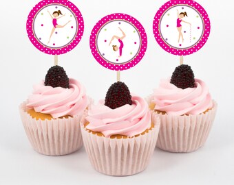 Gymnastics Cupcake Toppers, Gymnastics Birthday Party, Cupcake Toppers, Girls Birthday Party, Instant Download