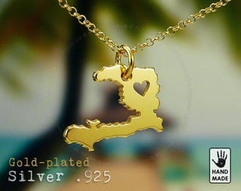 HAITI Map Handmade Personalized Goldplated Sterling Silver .925 Necklace in a gift box