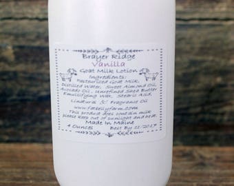 4 Ounce Handcrafted Vanilla Scented Goat Milk Lotion, Handmade Body Lotion, Made In Maine, Bath and Body, Skin Care