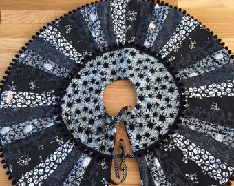 Halloween Goth Tree Skirt Reversible Patchwork 44" Diameter Handmade Black