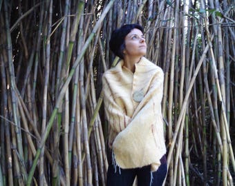Raggio di sole / mantella / poncho / tessuto a mano / lana islandese / botton ceramic / albero / inverno