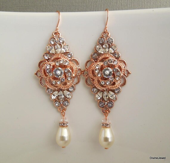 Rose Gold Chandeliers Earrings wedding rhinestone earrings