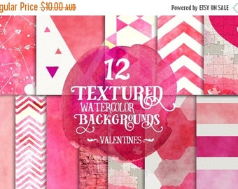80% Off SALE Digital Paper Pack - Watercolor Valentines Day Hearts, 12 x 12 for Background, Scrapbooking, Instant download