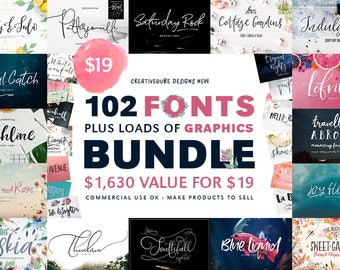 99% OFF Fonts Bundle, Watercolor Clip Art, Digital Fonts, Wedding Font, Digital Paper, Script Font, Digital Download, Calligraphy Fonts, 102