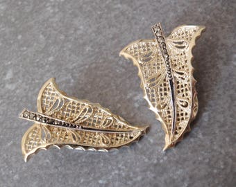 Gold Leaf Earrings Marcasites 835 Silver Vintage 032917BT