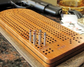 Cribbage Board Personalized-Exquisite Black Cherry with Stainless Steel Cribbage Pegs, Father's Day Gift