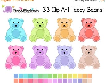 40% OFF SALE Pastel Teddy Bear Clipart - Digital Clip Art - Instant Download - Commercial Use