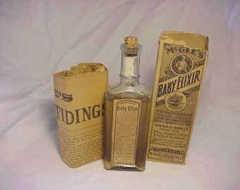 c1890s McGee's Baby Elixir for Teething Stomach and Bowels By The Mayfield Medicine Co. Mayfield, KY. Baby Medicine bottle with paper Label