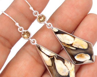 Peanut Jasper & Smokey Topaz Earrings. Solid Sterling Silver. All natural. 2 1/4" Long. 1940