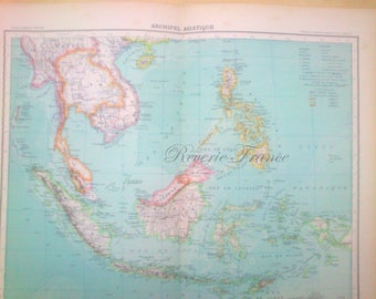 Antique Map of Asia 1890 Large map of Asian Islands 19th Century Map Archipel Asiatique
