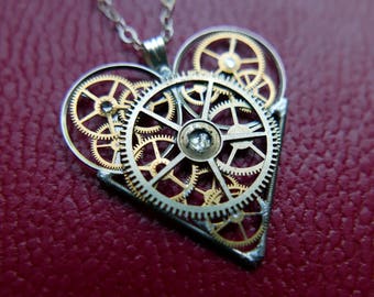Clockwork Heart Necklace "Swinburne" Elegant Steampunk Heart Pendant Industrial Organic Mechanical Gear Love Gift Wife Girlfriend Present