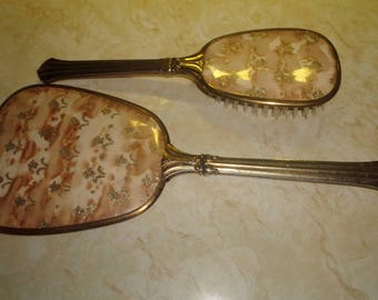 vintage vanity dresser mirror brush set gold glitter