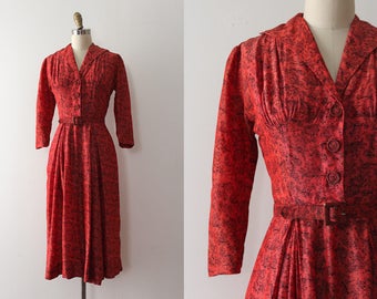 vintage 1940s dress // 40s novelty print dress with belt