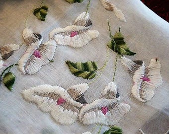 UNUSED Vintage Sheer All White Floral Embroidery Calla Lily Lilies Handkerchief Hankie Hanky White Bridal Wedding Something Old W/Label