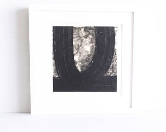 Art Print . Abstract . Black white + tan Decor. Trace 13 Print Size 11" x 11" . unframed .