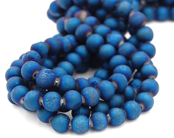 6mm Druzy Agate Blue, Round -15 inch strand