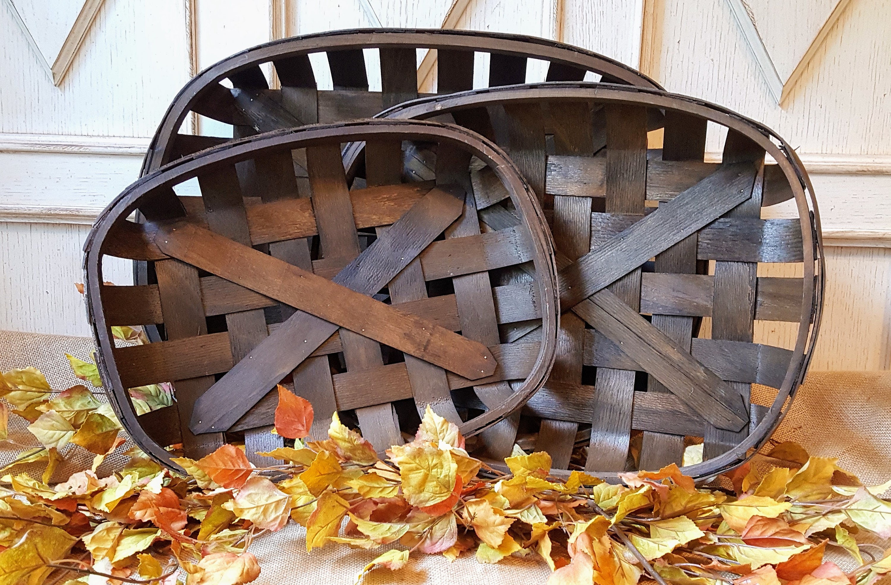 Tobacco Baskets Set of 3 Farmhouse Style Vintage Woven
