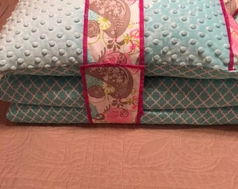 Kindermat / Nap Mat Cover in Minty Blue/Pink/Paisley