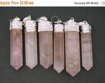 15% off Xmas in July Rose Quartz Pendant Silver plated Bail-- Pencil Point Pendant (S27B15-02)
