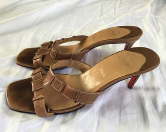Christian Louboutin Vintage Boho Slide Tan Cuban Heels size 38 1/2