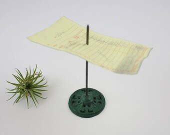 Vintage Cast Iron Receipt Spike - Green Cast Iron Note Holder Paperweight Desk Accessory