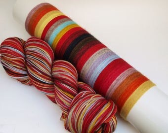 Ready To Ship: Self Striping Fingering Weight Sock Yarn, Wool and Nylon, 20 Color Stripe, Hand Dyed, Off With Their Heads