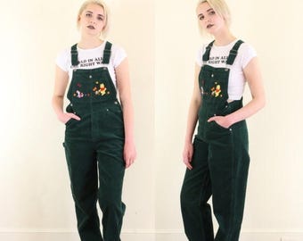 ON SALE Winnie the Pooh Early 90s Corduroy Overalls, Vintage 90s Disney, Hunter Green Grunge Overalls, Women's Size Small