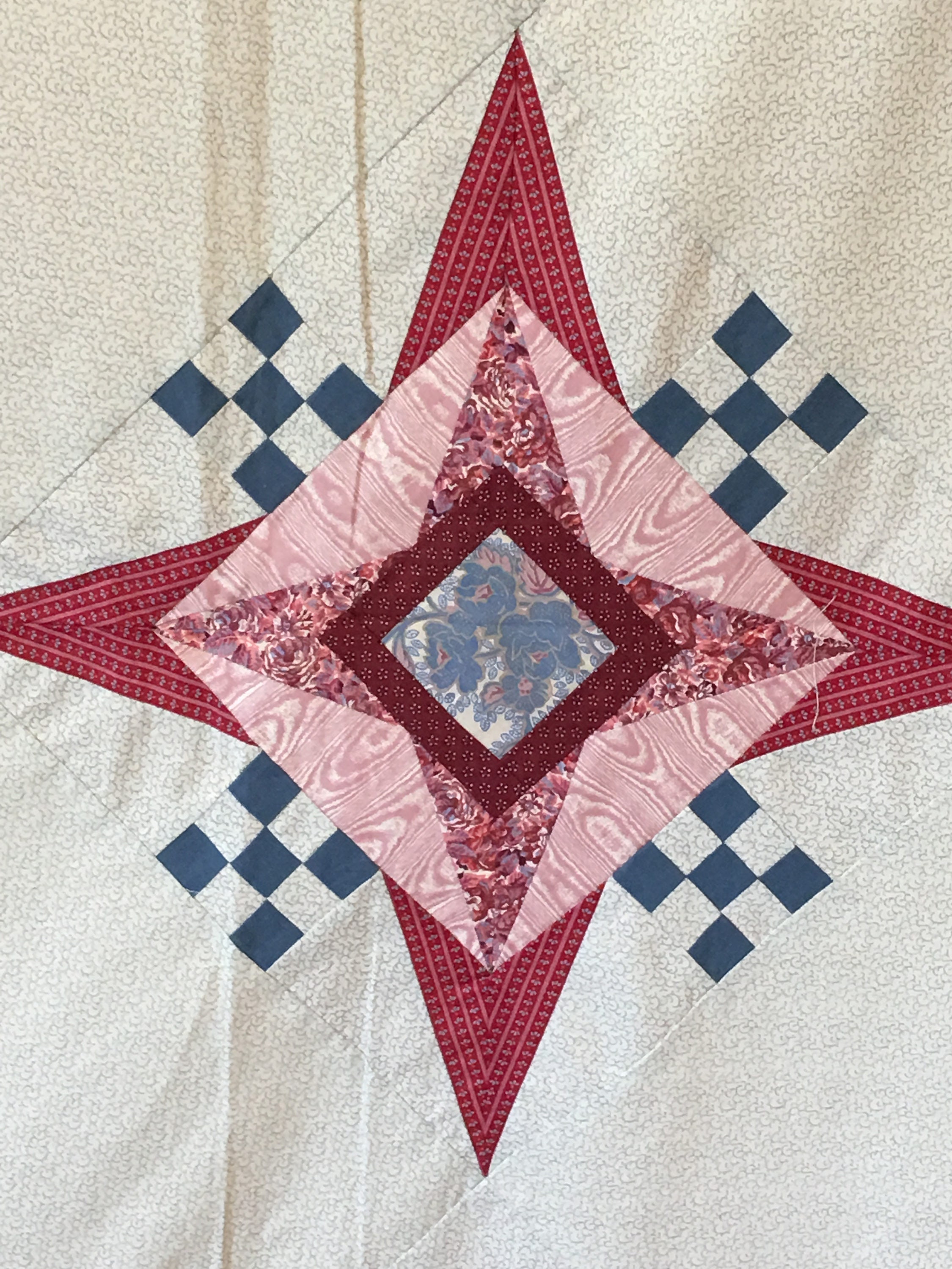 Handmade 9 Beautiful Blue and Pink Quilt Blocks Designed by Linda Pool