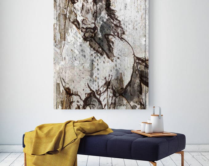 SALE Horse. Extra Large Horse, Unique Horse Wall Decor, White Rustic Horse, Large Contemporary Canvas Art Print up to 72" by Irena Orlov