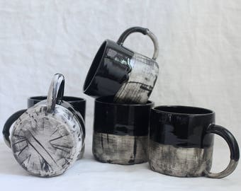 Fade Mug Black and White Porcelain, Coffee Mug Ready to Ship