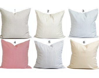 FARMHOUSE PILLOWS.Ticking Stripe Pillow Covers, French Ticking Decorative Pillow, Throw, Cushion,Euro Sham,French Country.Farmhouse Decor