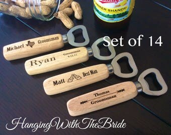 Set of 14 Personalized Bottle Opener, Groomsmen Gift, Wedding Gift, Engraved Wood opener, Custom Bottle Opener, Christmas gifts