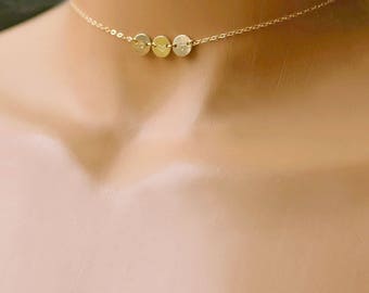Tiny Disc Necklace, Multiple Initial Necklace, Initial Choker Necklace, Bridesmaid Gifts, Personalized Mothers Necklace, 14k GF, RG, S/S