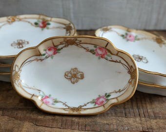 Hand Painted Nippon Pink and Gold Rose Dip Bowls