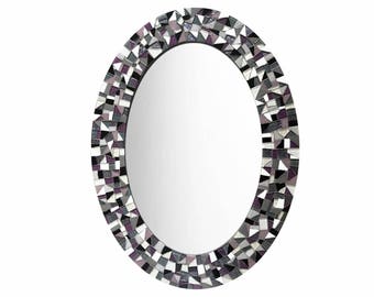 Pink Wall Mirror mosaic mirror / oval wall mirror / pink black white / teen Pink Wall Mirror mosaic mirror / oval wall mirror / pink black white / teen
