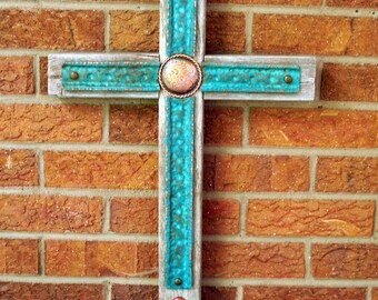 mixed media cross, mission cross, western cross, southwest cross
