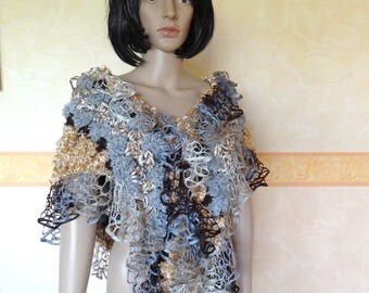 Covers shoulders, crochet shawl gray Brown and beige
