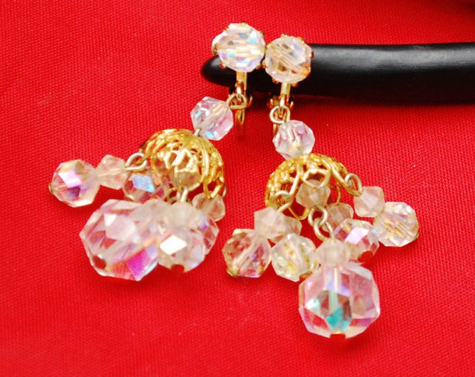 Crystal Earrings - AB Crystal Chandelier - clip on Dangle earrings - Wedding Bride