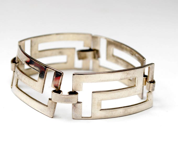 Sterling Panel link Bracelet - Silver Modernistic rectangle - abstract mod bangle