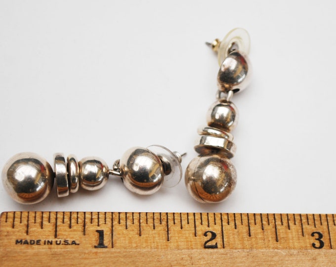 Sterling ball Dangle Earrings -Signed Mexico Silver drop earring - Boho gypsy