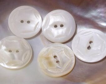 7 Vintage White Carved Mother of Pearl Buttons--Item# 655
