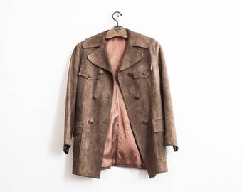 Beige Suede Jacket 70s Vintage Slim Fit Leather Jacket Boho Size Small Summer Evening Jacket