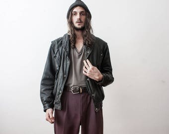 Punk Leather Jacket 80s Grunge Bomber Leather Jacket Autumn Outerwear Fall Season Veste En Cuir Noir