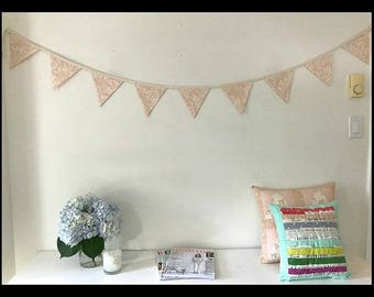 Light Pink Peach Floral Les Fleur Bunting by Rifle Paper Co. for Cotton and Steel with Handmade Bias Tape Baby Shower Decorations Flags