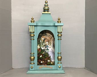 Vintage, Decorative Clock Case, Shadow Box, Nicho, Alter, Artist Collage, Memory Box, Spiritual, FREE SHIPPING