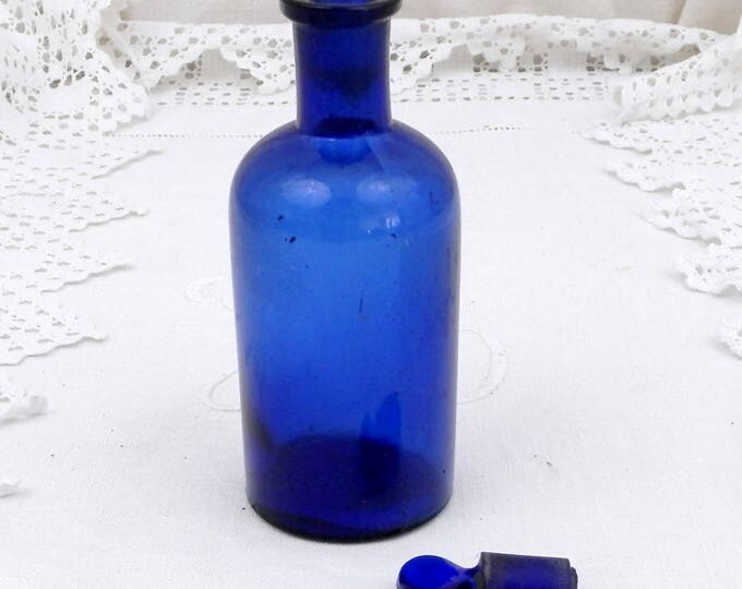 Antique Blue Glass Medicine Apothecary Bottle with Glass Stopper from France 125 ML, French Country Decor, Chemist Decor, Interior, Doctor Antique Blue Glass Medicine Apothecary Bottle with Glass Stopper from France 125 ML, French Country Decor, Chemist Decor, Interior, Doctor