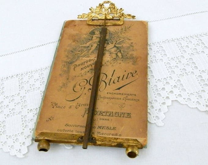 Antique French Beveled Glass Picture Frame Embossed Metal Ribbon Surround with Original Photograph, Napoleon 3 Thick Glass Portrait Frame Antique French Beveled Glass Picture Frame Embossed Metal Ribbon Surround with Original Photograph, Napoleon 3 Thick Glass Portrait Frame