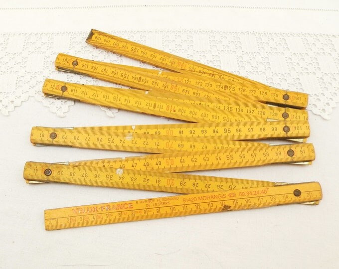 Vintage Bright Yellow Wooden Folding 2 Meter Tape Measure Publicity Gift by Velux-France, French Measuring Stick, Upcycle Christmas
