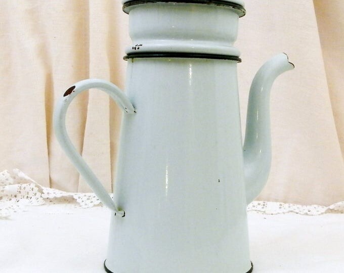 Vintage Mint Green Enamel French 3 Piece Coffee Pot with Goose Neck Spout, Enamelware Pour Over Cafetiere from France, Retro French Country Vintage Mint Green Enamel French 3 Piece Coffee Pot with Goose Neck Spout, Enamelware Pour Over Cafetiere from France, Retro French Country