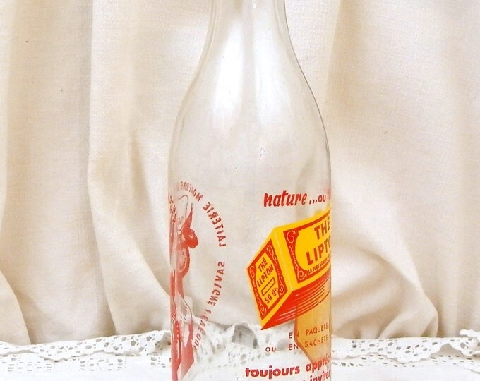 Vintage 1950s French Milk Bottle from a Dairy near Le Mans Advertising Lipton Tea in Orange and Red 1 L, 1960 Retro Kitchen, Cow And Yogurt Vintage 1950s French Milk Bottle from a Dairy near Le Mans Advertising Lipton Tea in Orange and Red 1 L, 1960 Retro Kitchen, Cow And Yogurt